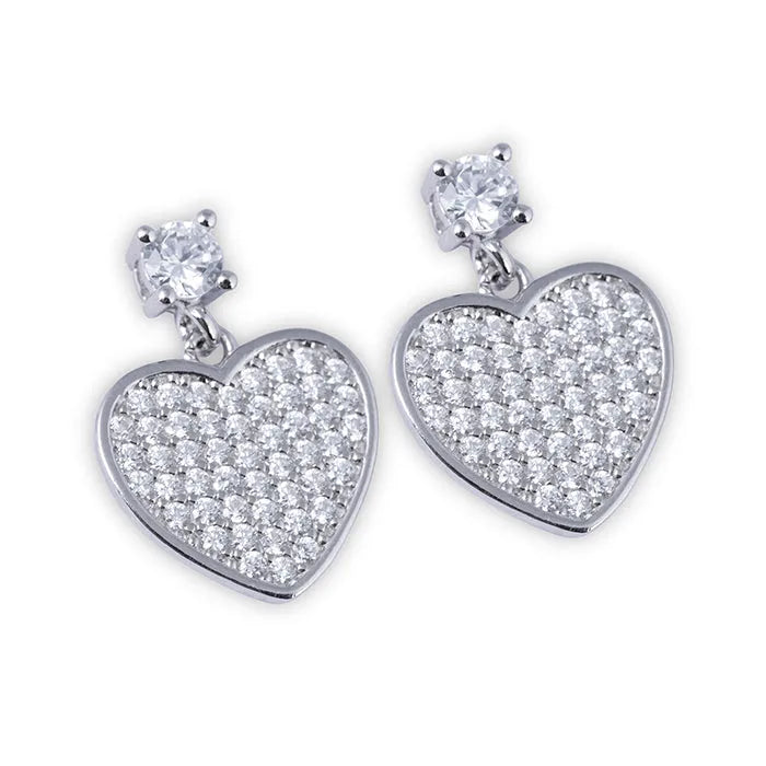 Zircon Studded Silver Heart Pendant Set - Touch925