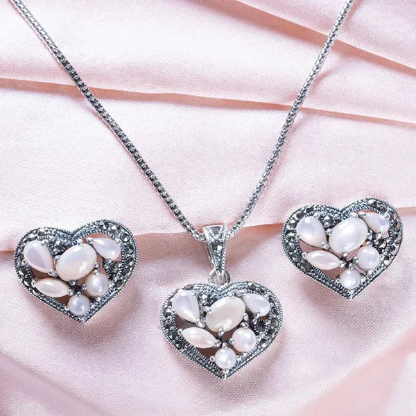 Blushing Heartstone Silver Pendant set - Touch925