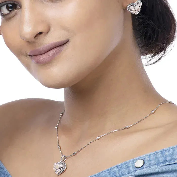 Blushing Heartstone Silver Pendant set - Touch925