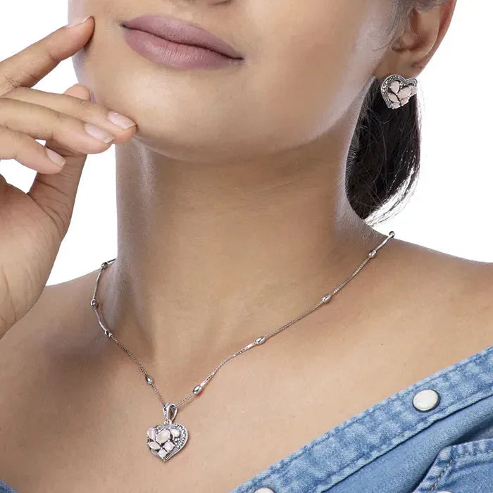 Blushing Heartstone Silver Pendant set - Touch925