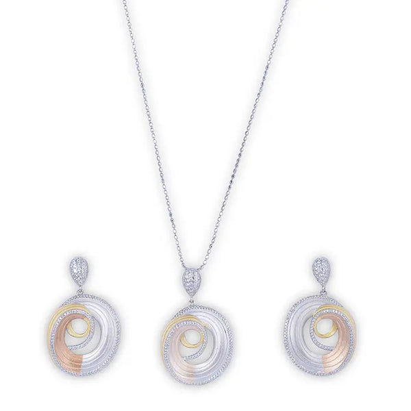 Tri-Tone Rose Elegance Pendant Set