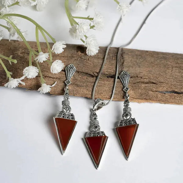 Stunning Red Silver Pendant Set - Touch925