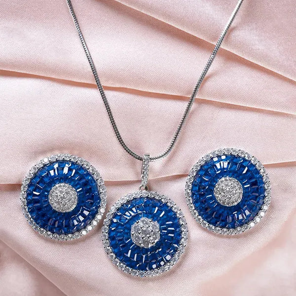 Sapphire Glow Circle Pendant Set - Touch925