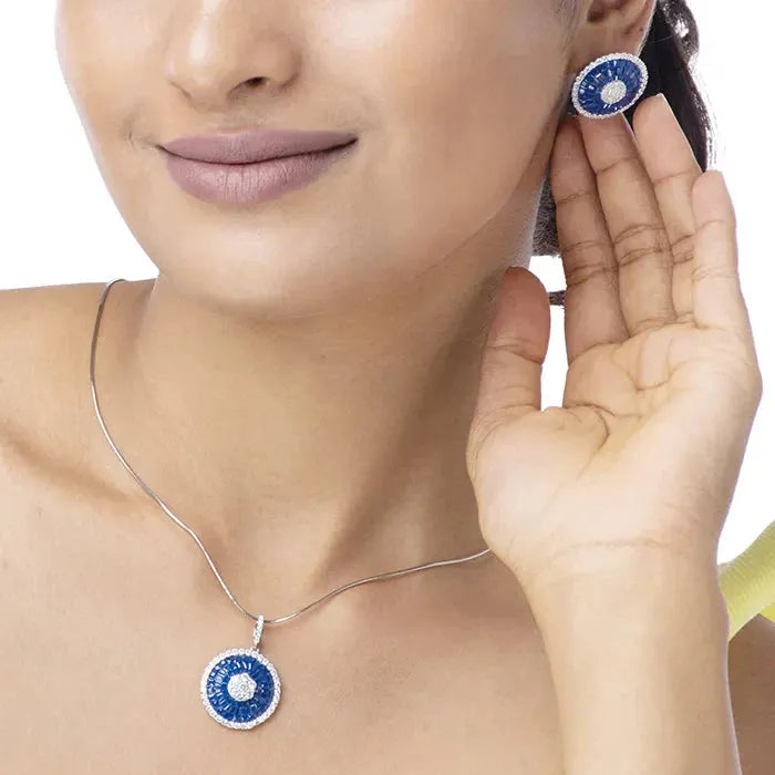 Sapphire Glow Circle Pendant Set - Touch925