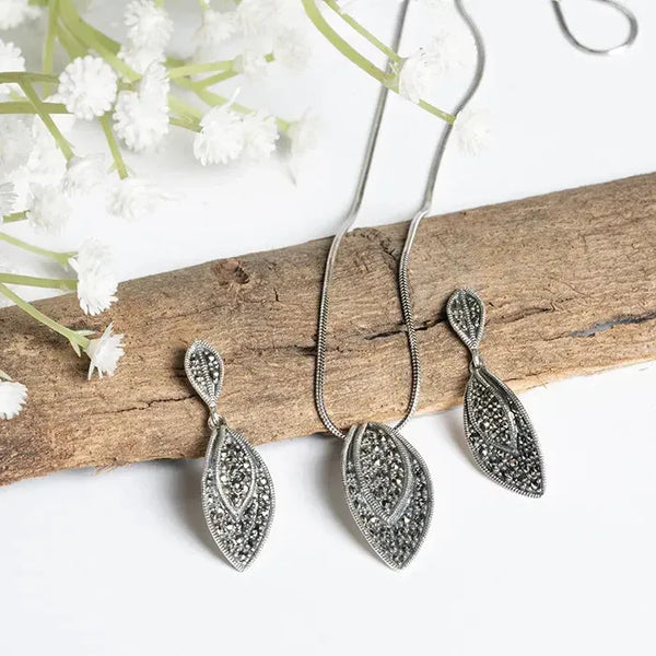 Leafy Tearfall Elegance Pendant Set - Touch925