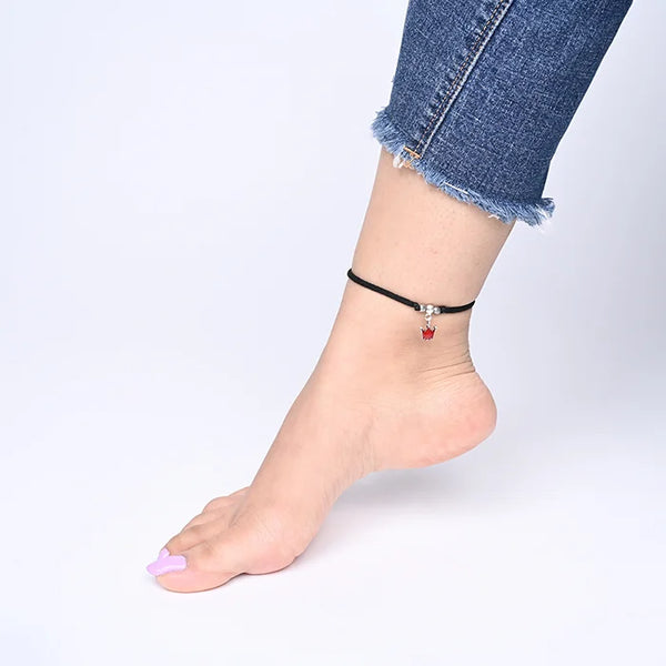 Red Crown Silver Thread Anklet