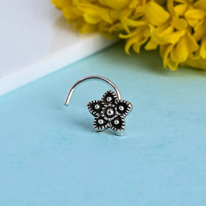 Oxidized Flower Nose Pin - Touch925