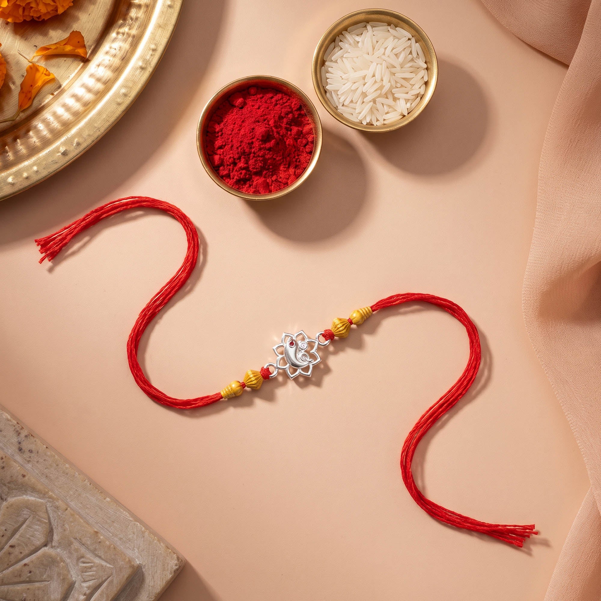 Ganesha Lotus Silver Rakhi