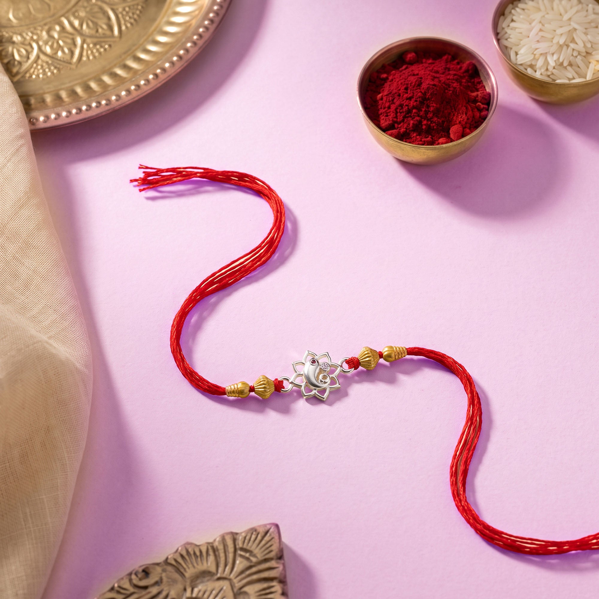 Ganesha Lotus Silver Rakhi
