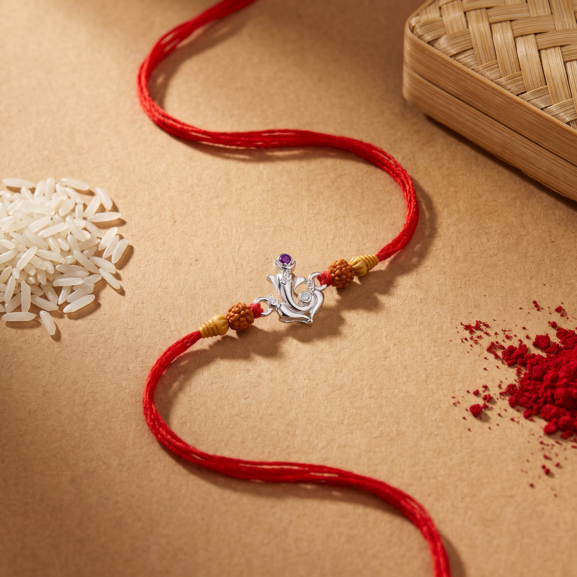 Ganesha Charm Silver Rakhi