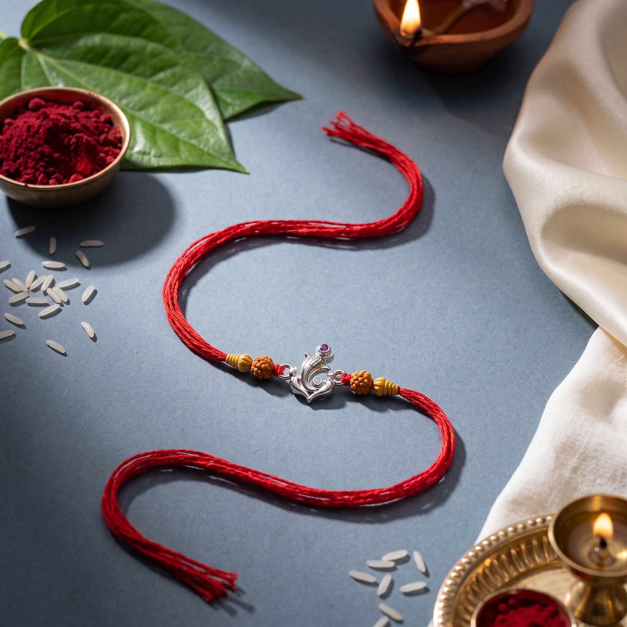 Ganesha Charm Silver Rakhi