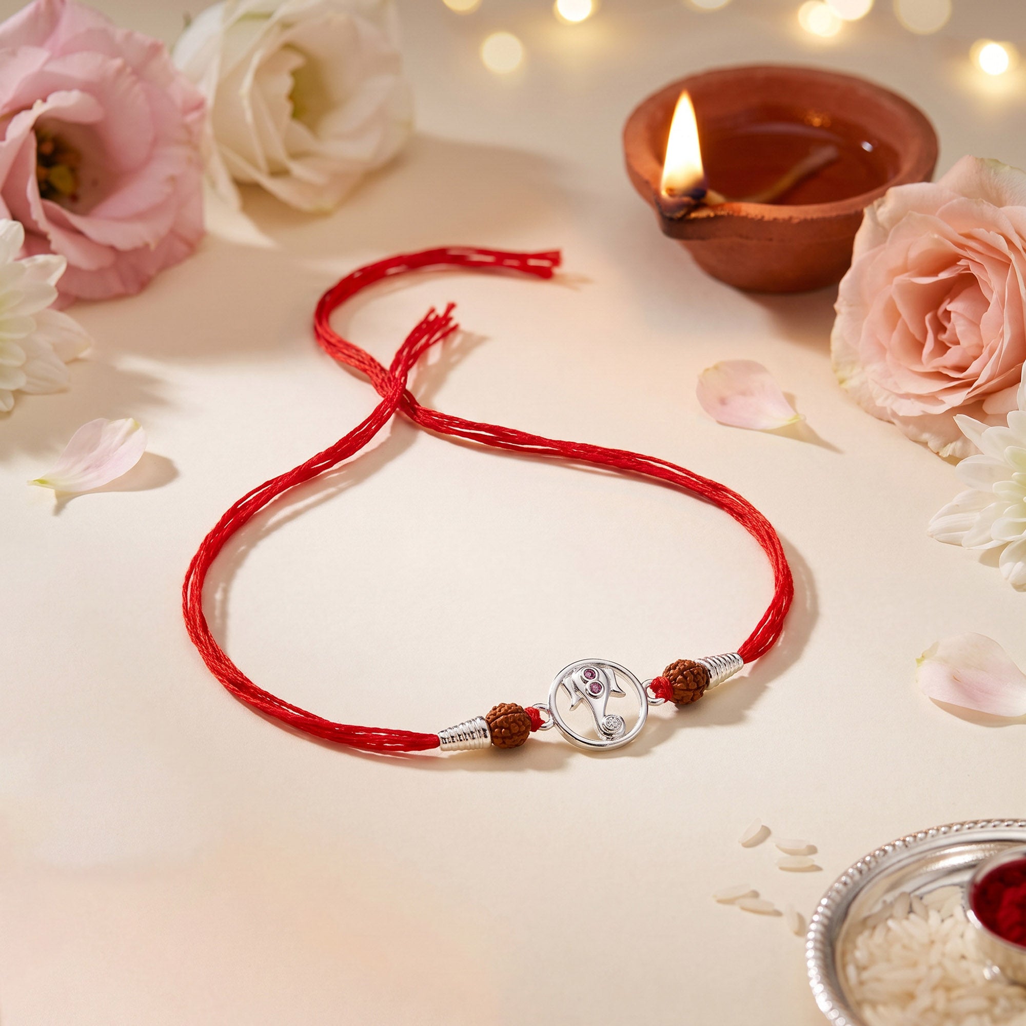 Ganesha Silhouette Silver Rakhi