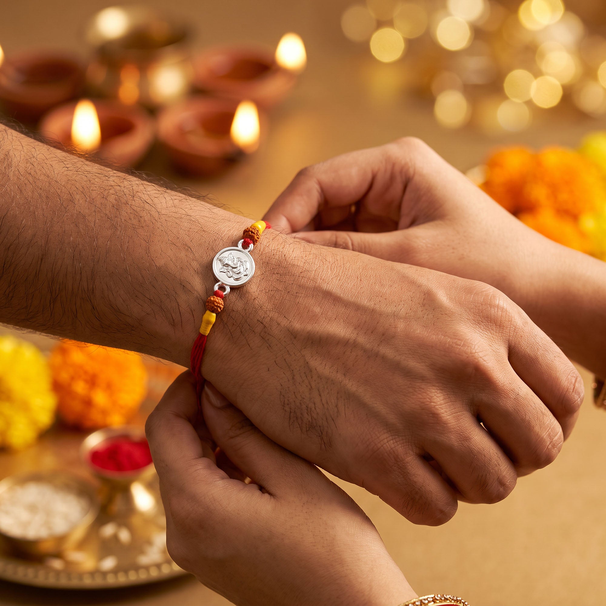 Silver Ganesha Red Thread Rakhi
