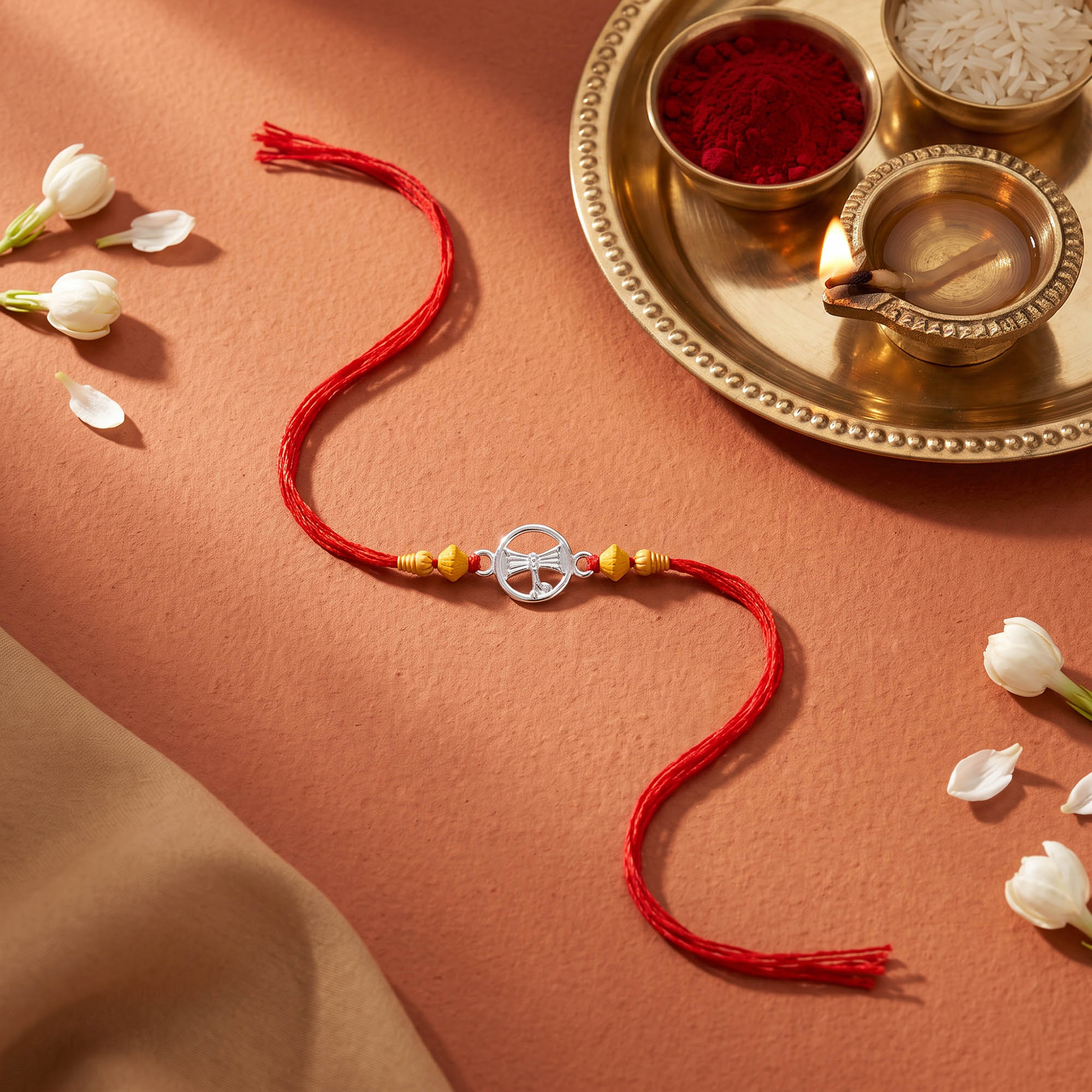 Silver Krishna Flute Red Thread Rakhi