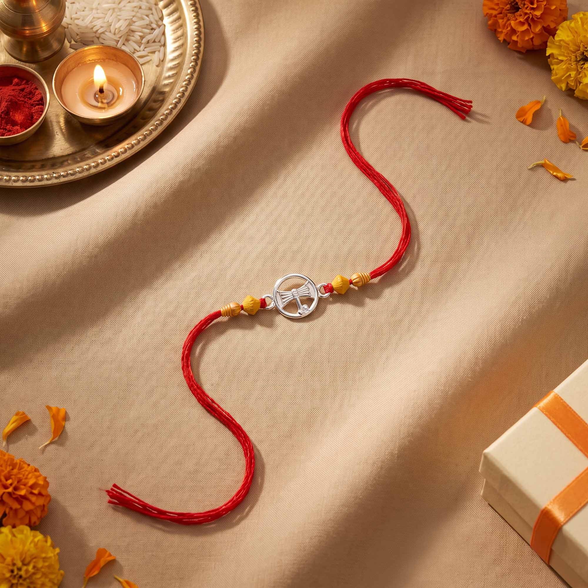 Silver Krishna Flute Red Thread Rakhi