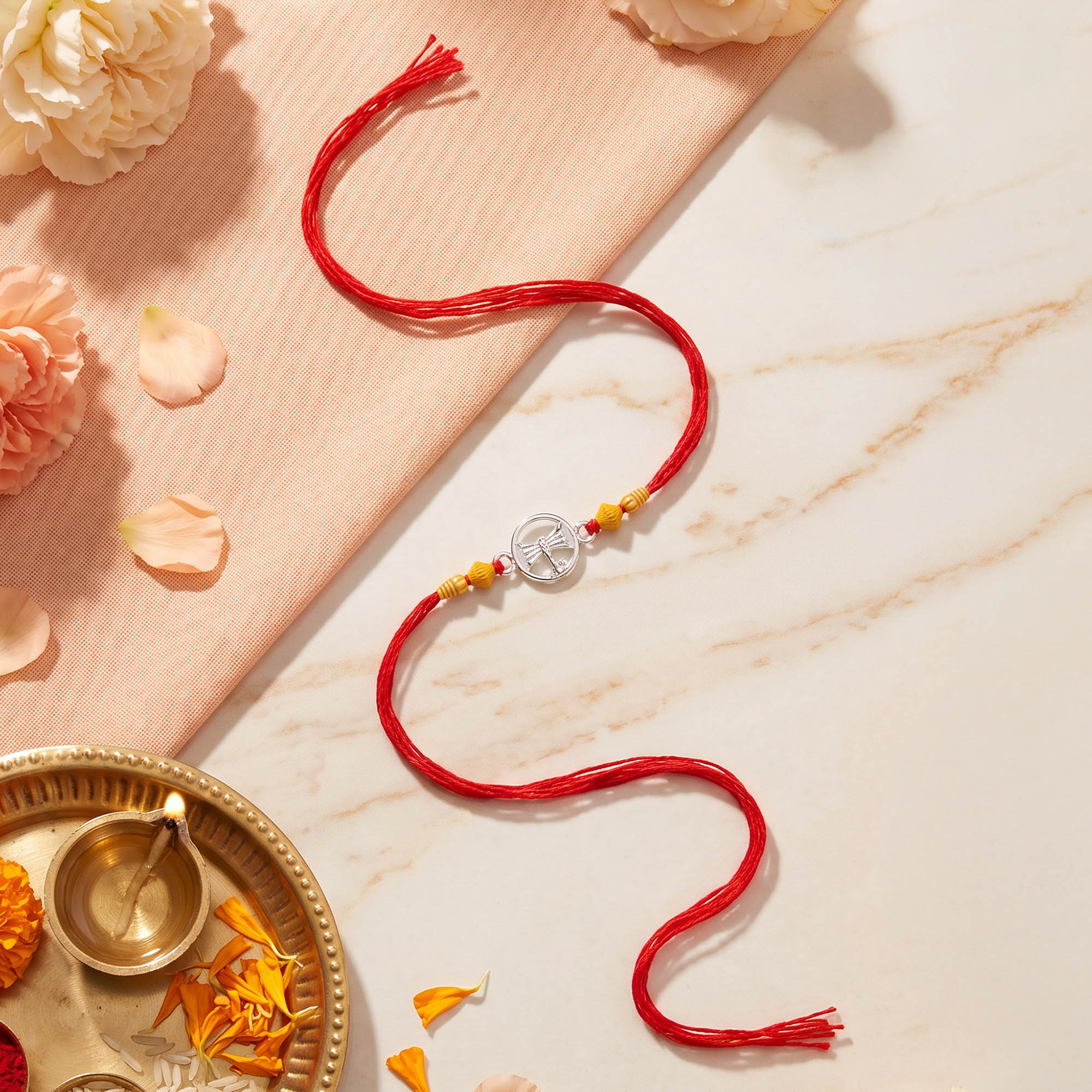 Silver Krishna Flute Red Thread Rakhi