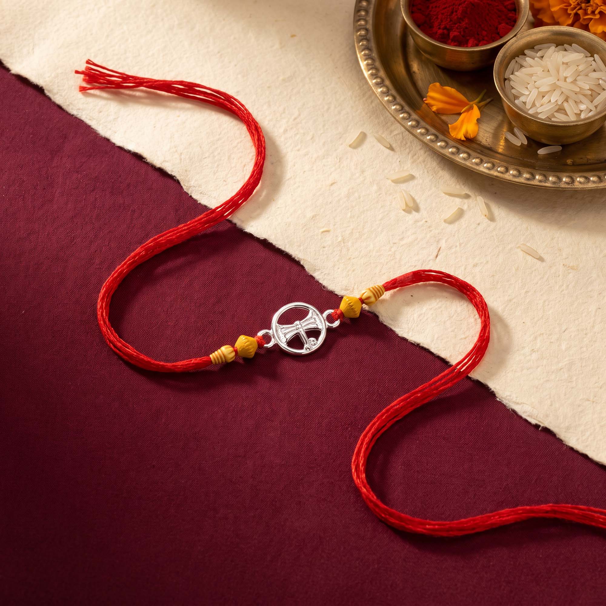 Silver Krishna Flute Red Thread Rakhi