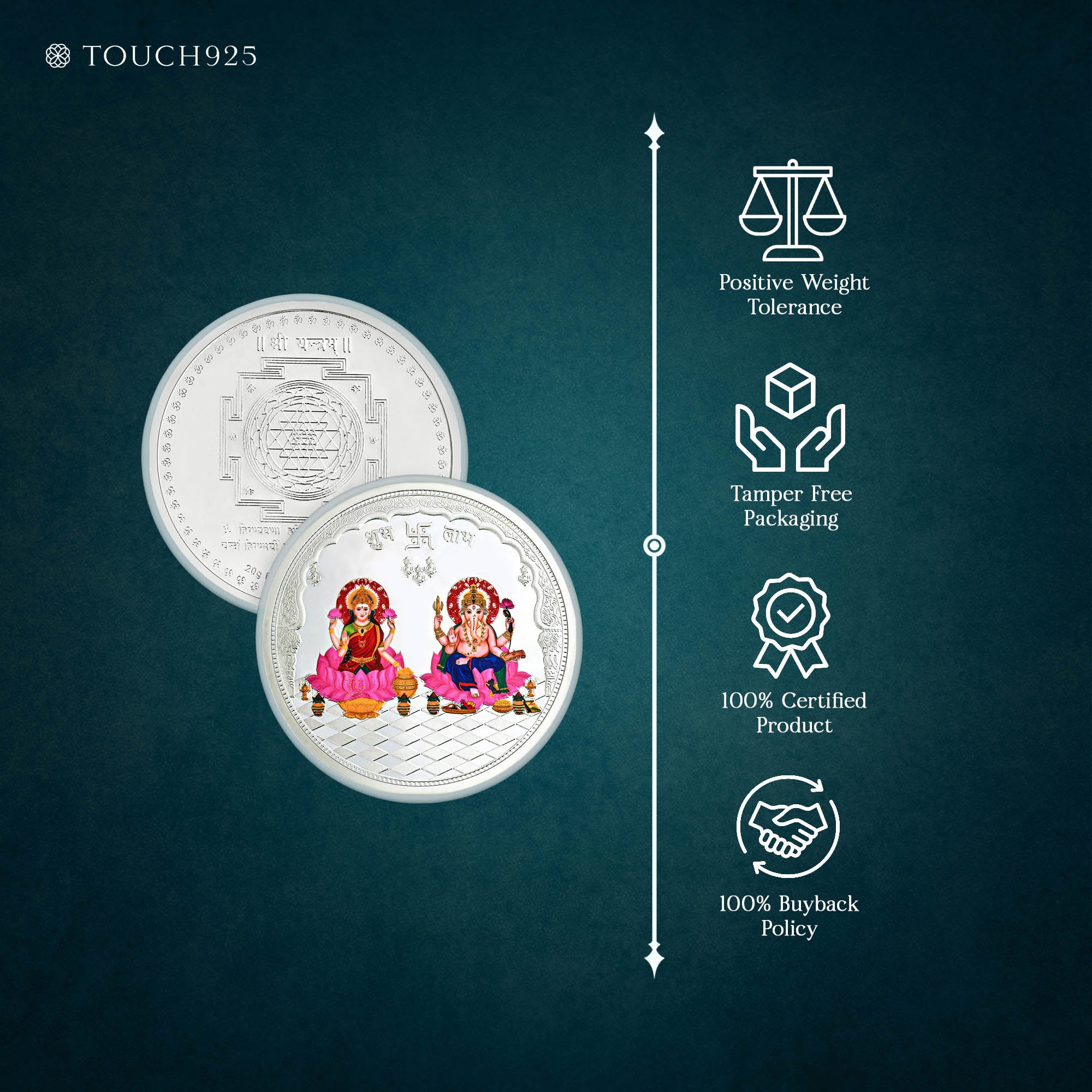 Pure 999 Silver 20g Lakshmi Ganesh Coin