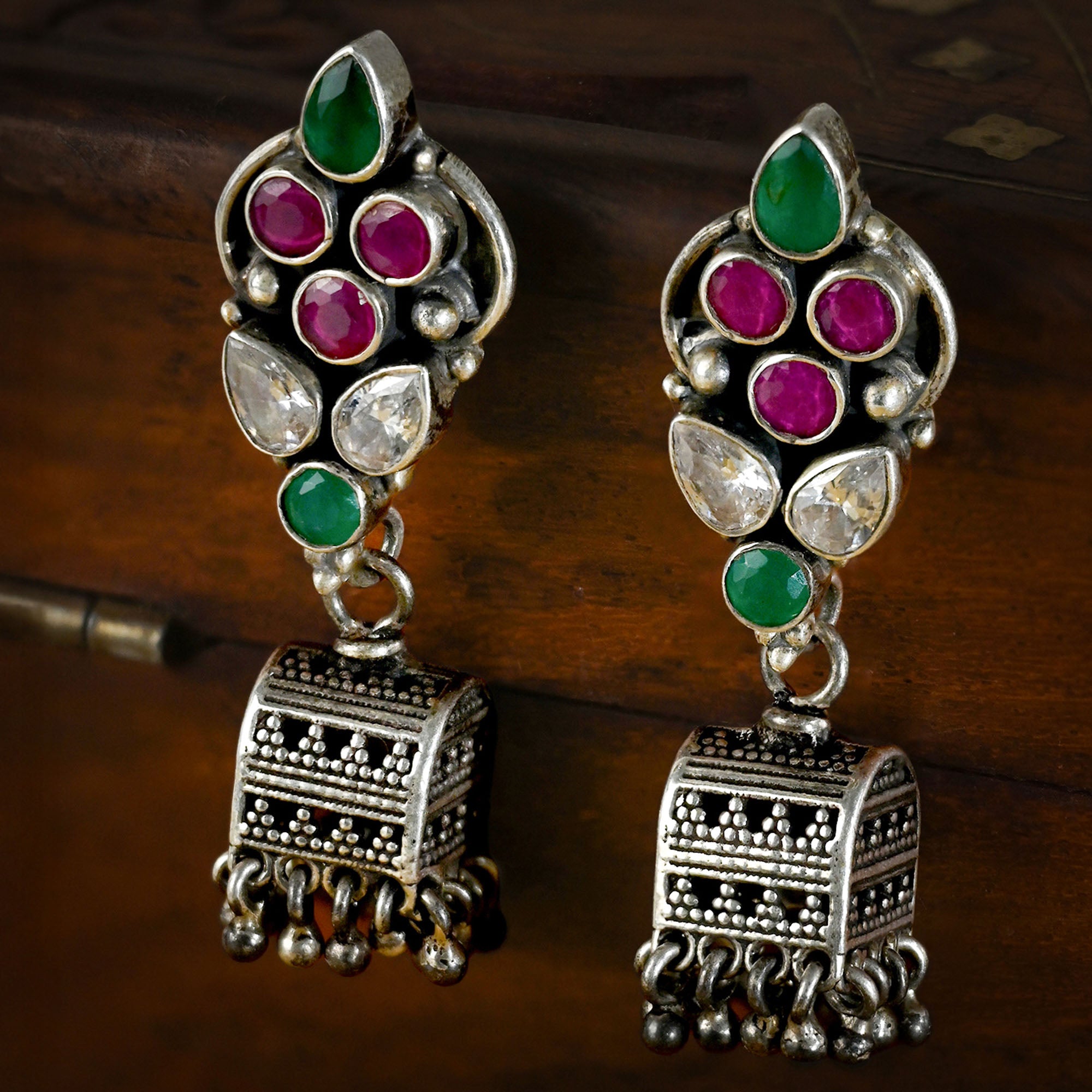 Multi-Stone Silver Earrings