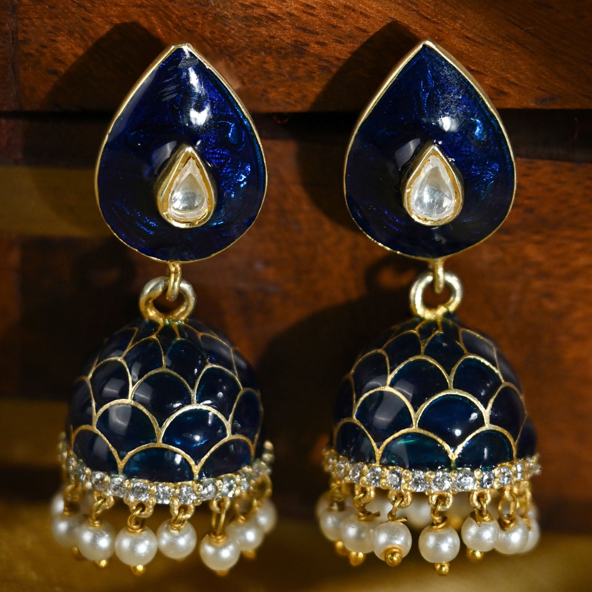 Blue Enamel Silver Earrings