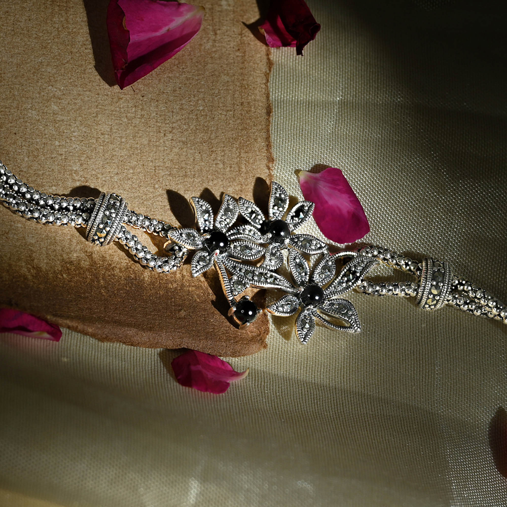 Floral Motif Silver Kada