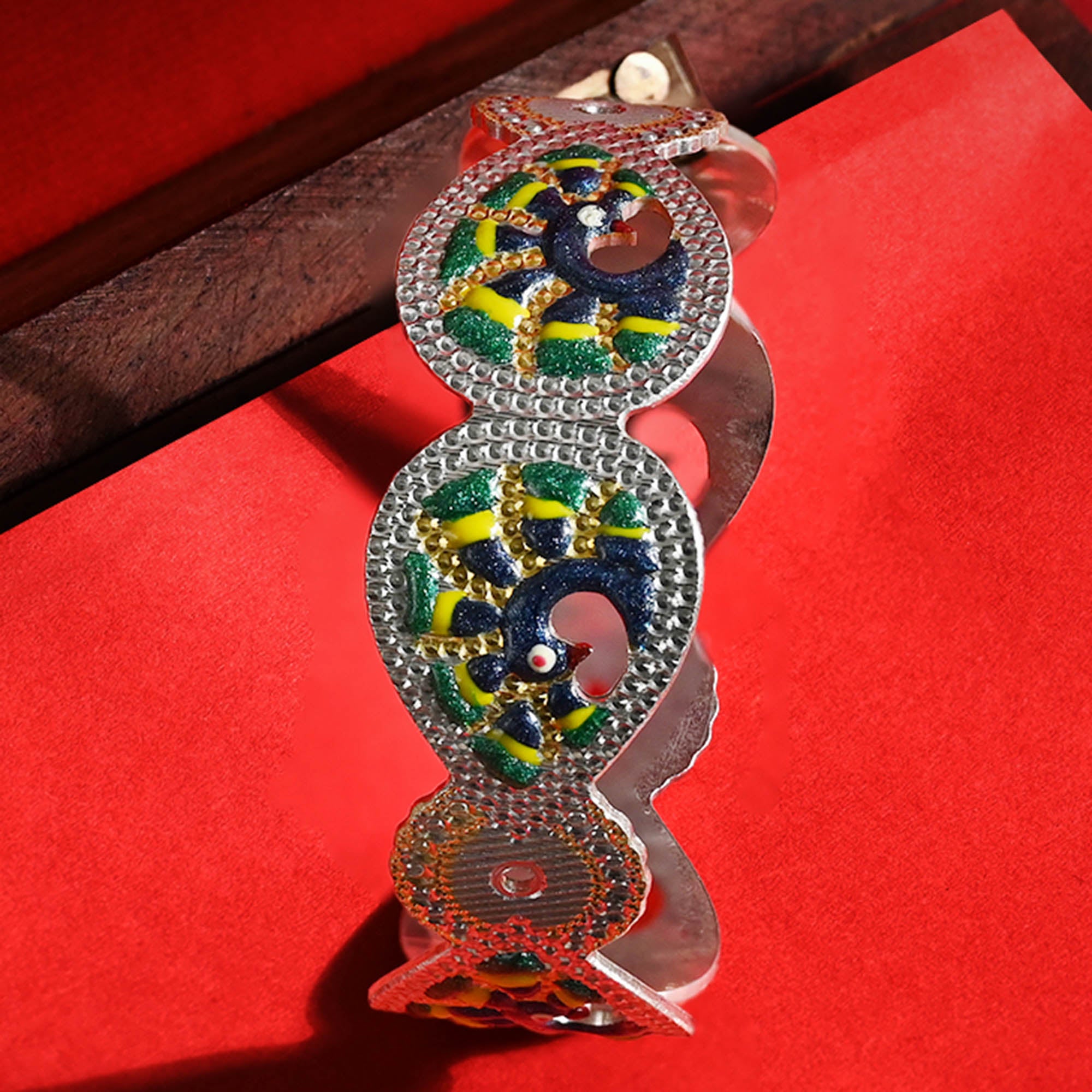 Enamel-Patterned Silver Kada