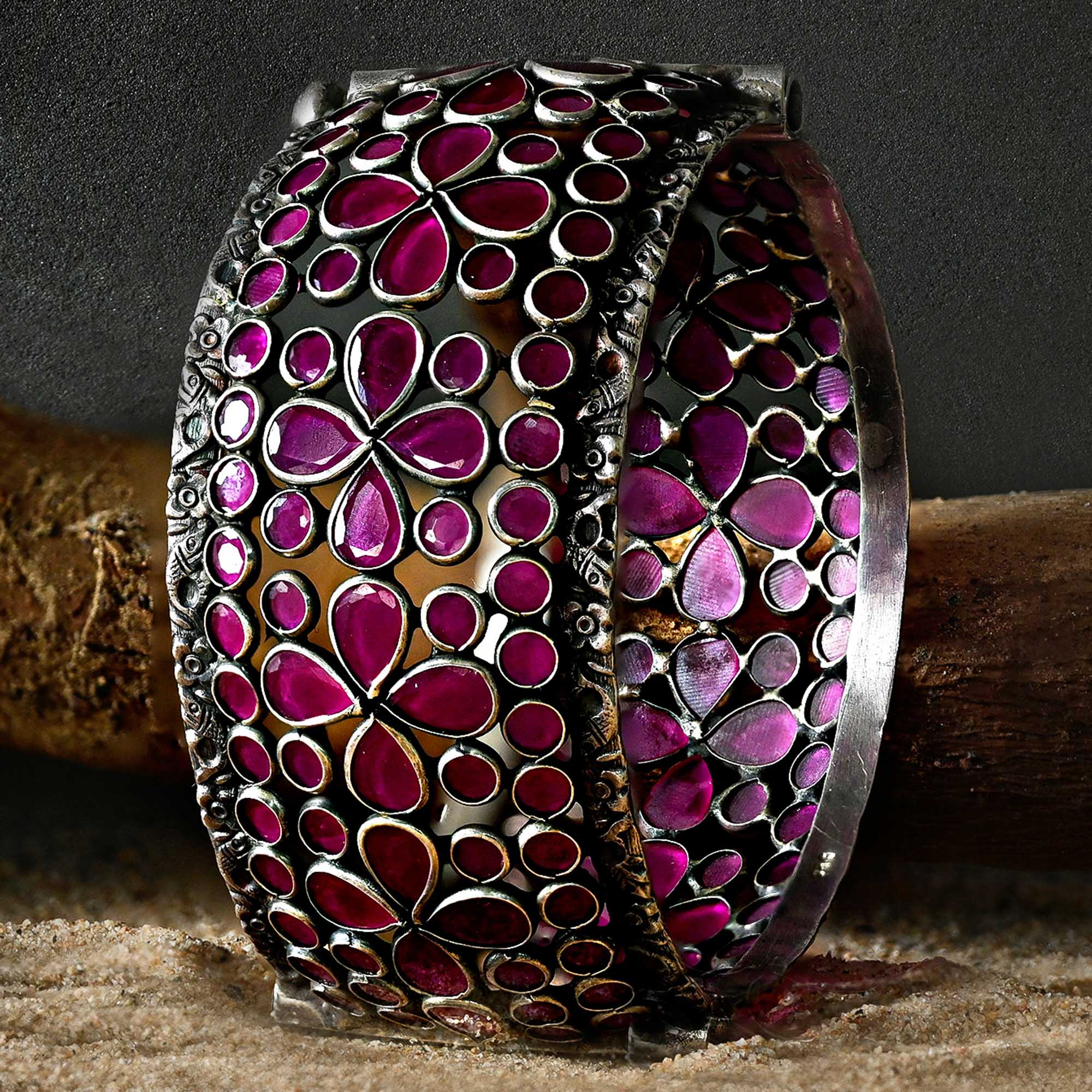 Floral Cutwork Silver Kada