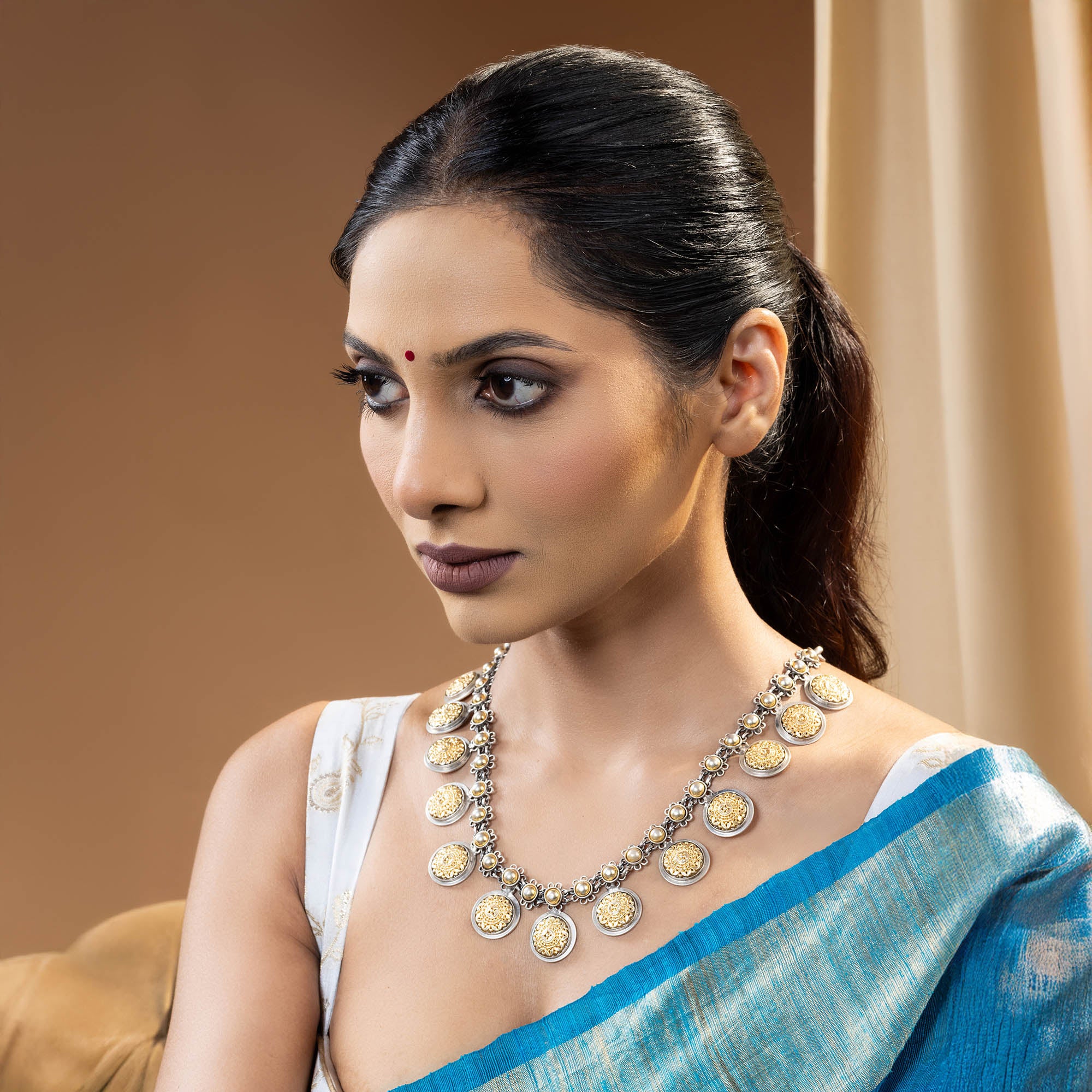 Golden Charm Silver Necklace