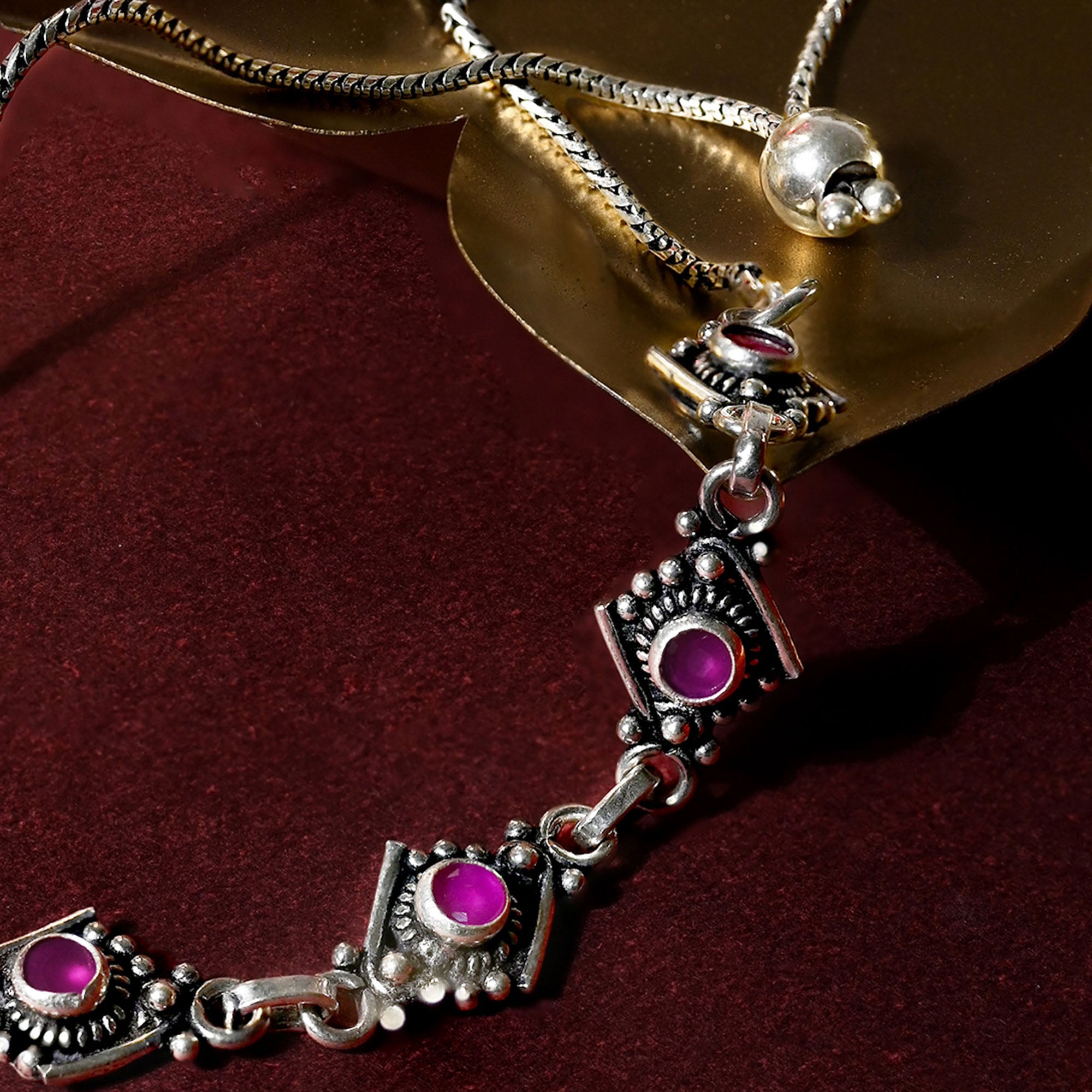 Ruby-Accented Silver Anklet