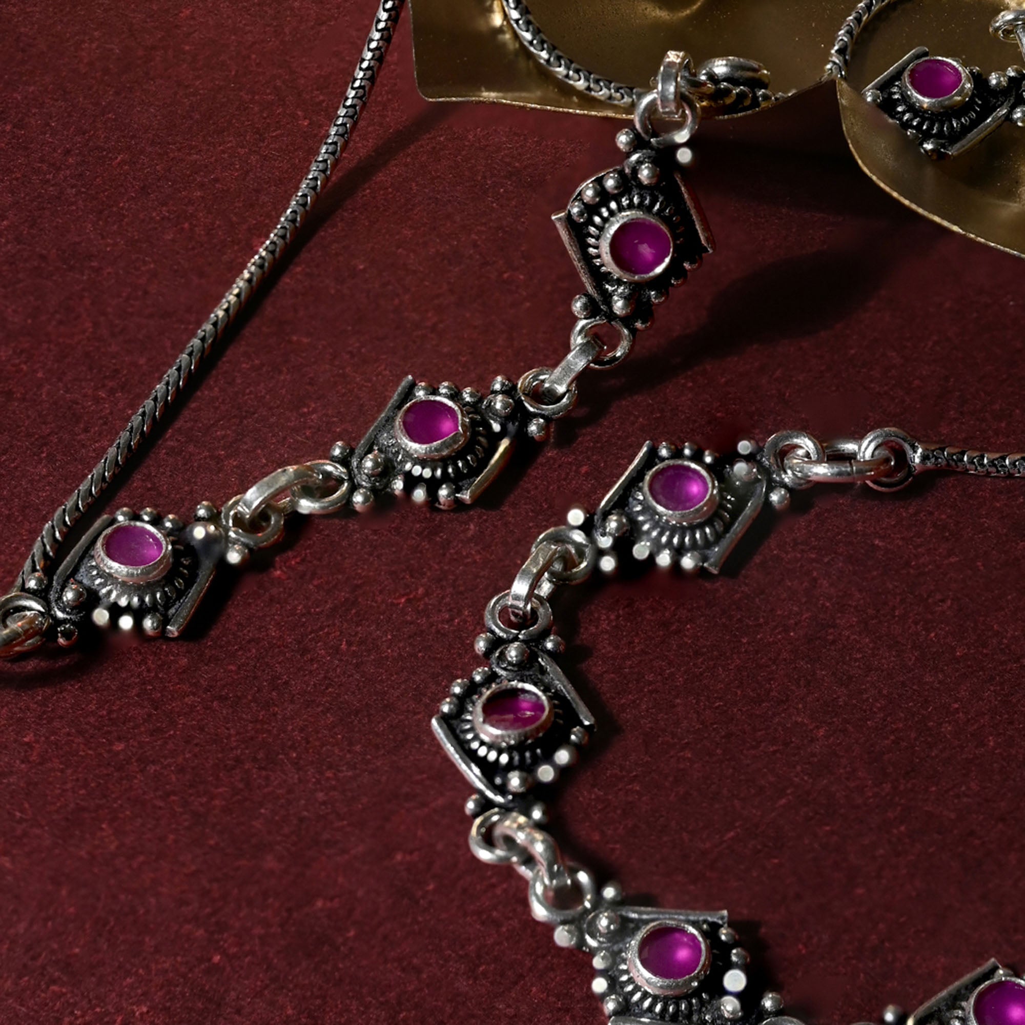 Ruby-Accented Silver Anklet