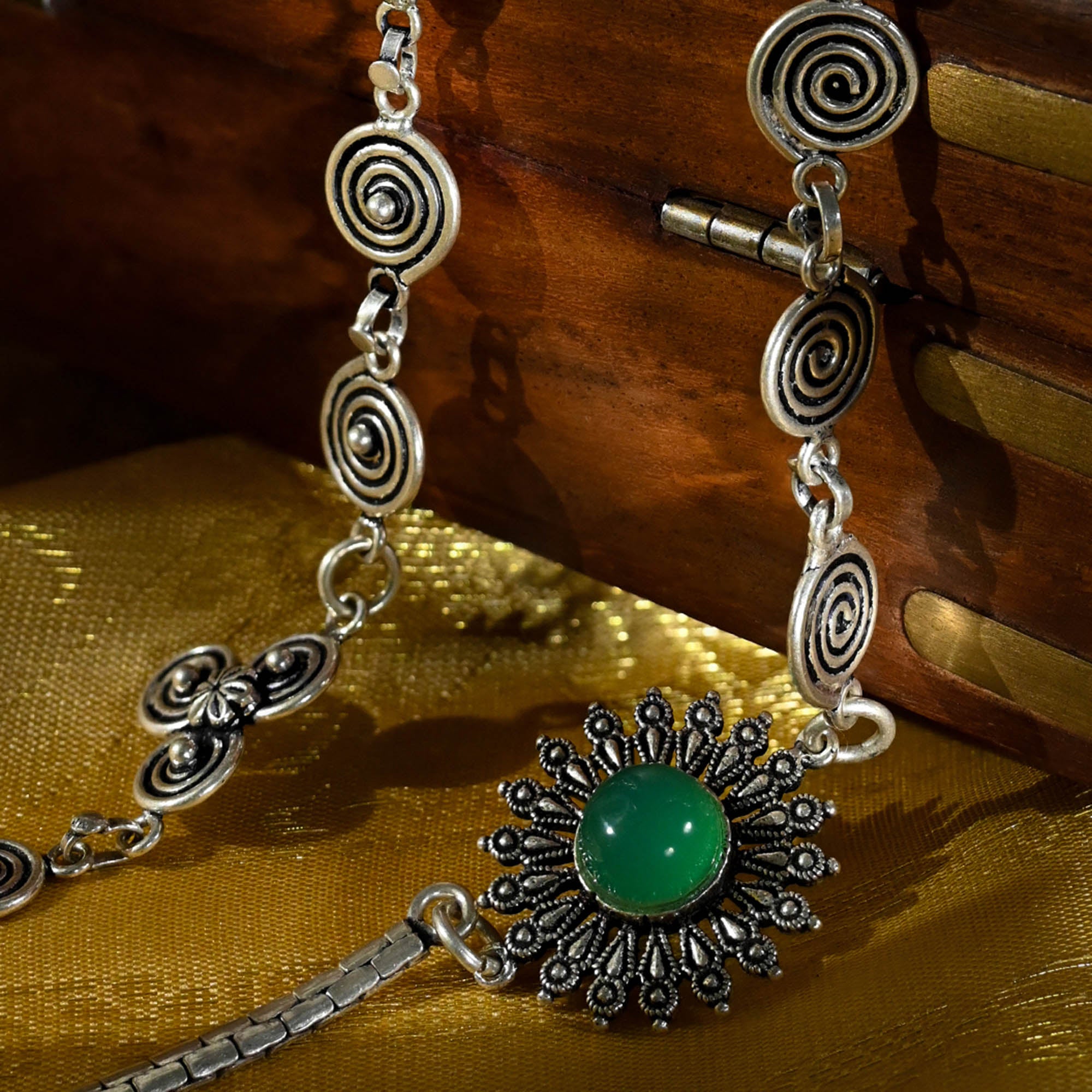 Spiral Motifs Green Stone  Anklets