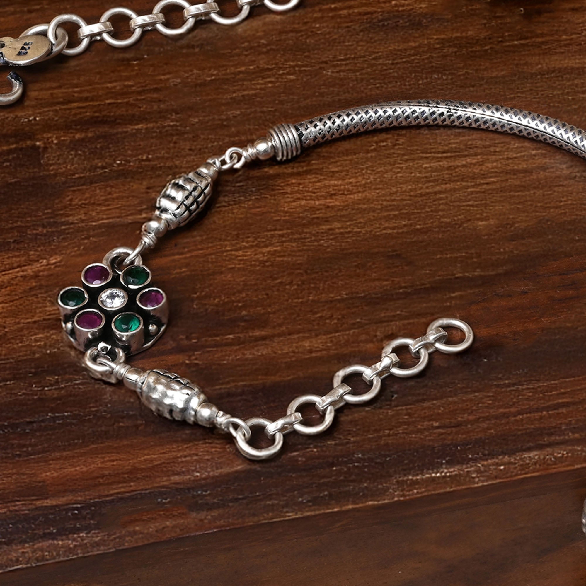 Floral Cluster Silver Anklets