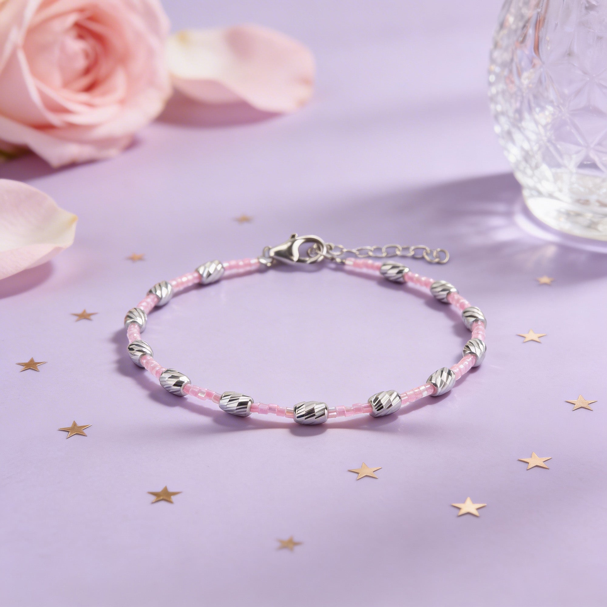 Silver Beaded Shine Kids Anklet