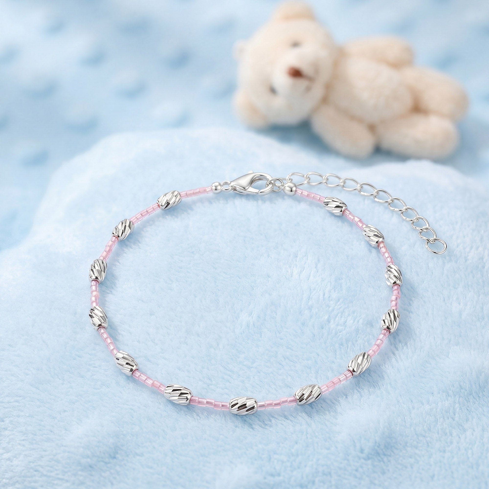 Silver Beaded Shine Kids Anklet