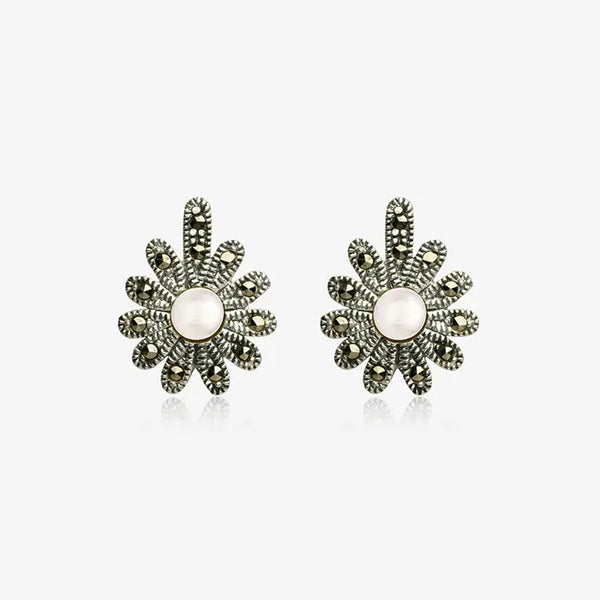 Silver Floral Pearl Earrings