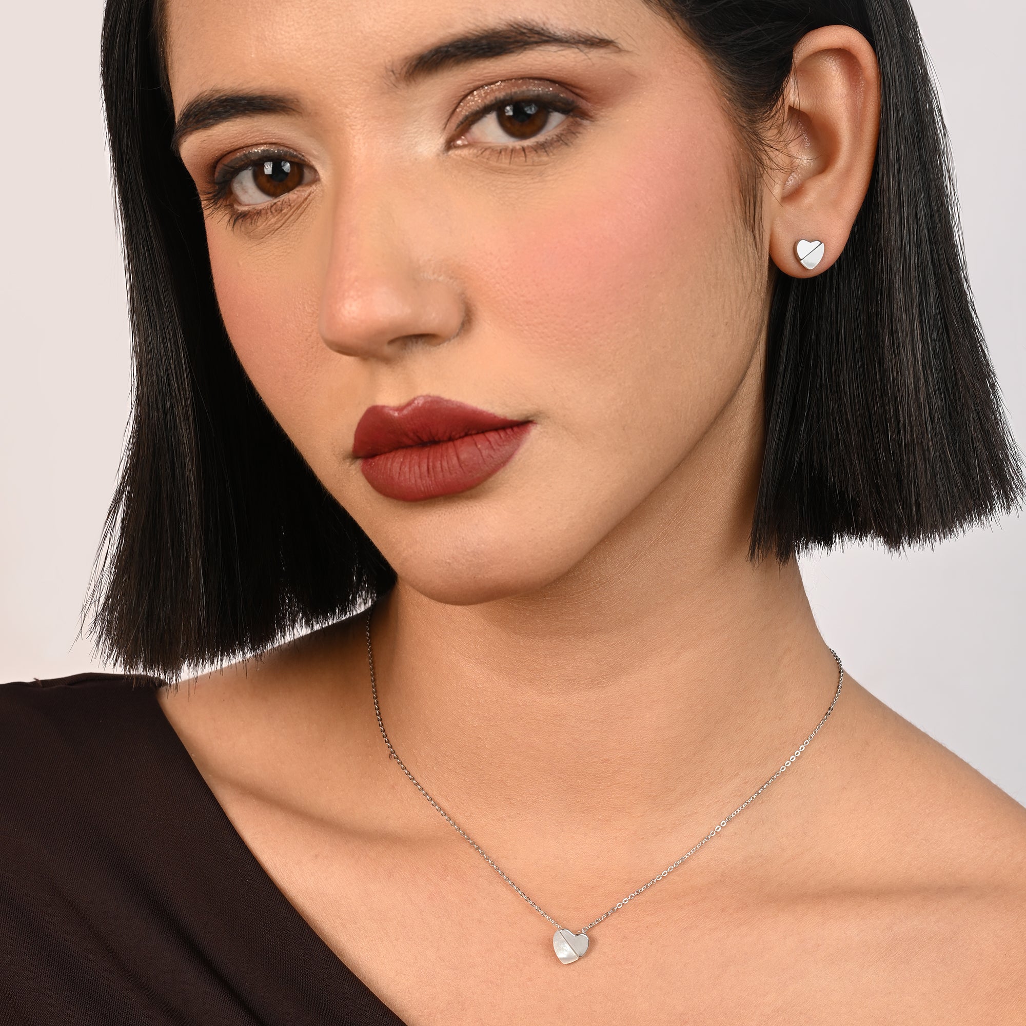 Duo-Tone Heart Necklace Set