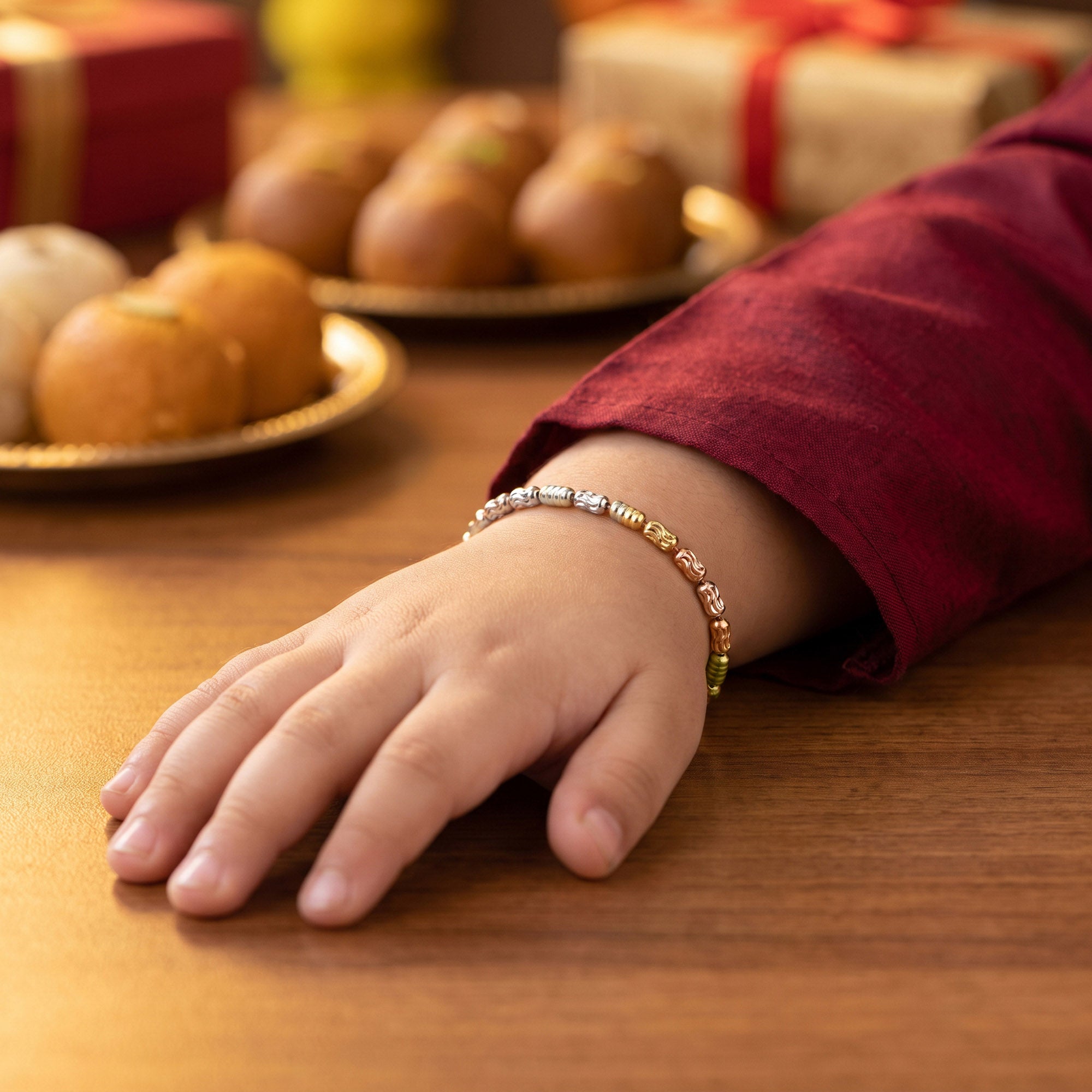 Tri-Tone Beaded Kids Rakhi