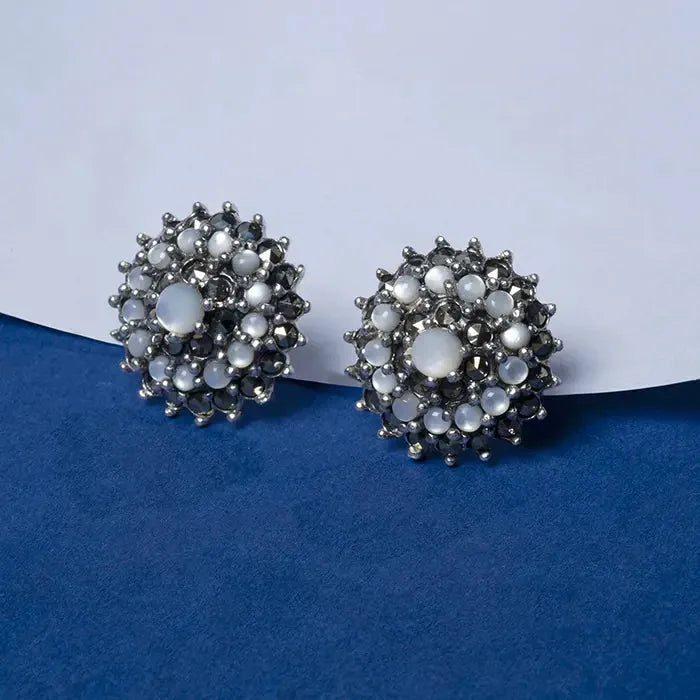 Radiant Circle Oxidized Silver Studs - Touch925