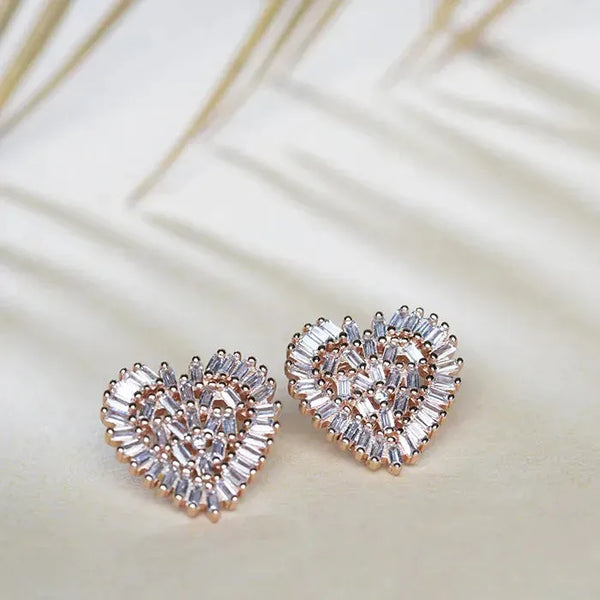 Crystal Heart Stud Earrings - Touch925