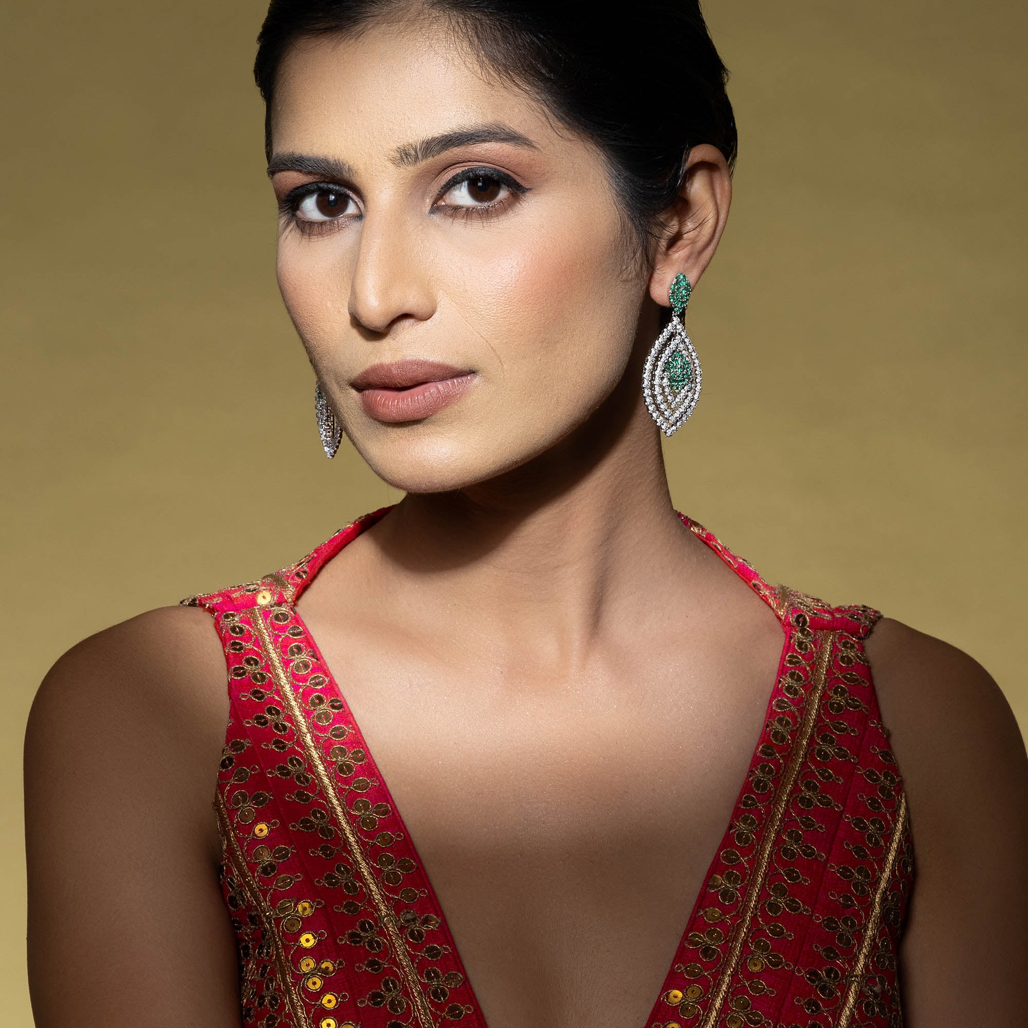 Layered CZ Motif Earrings