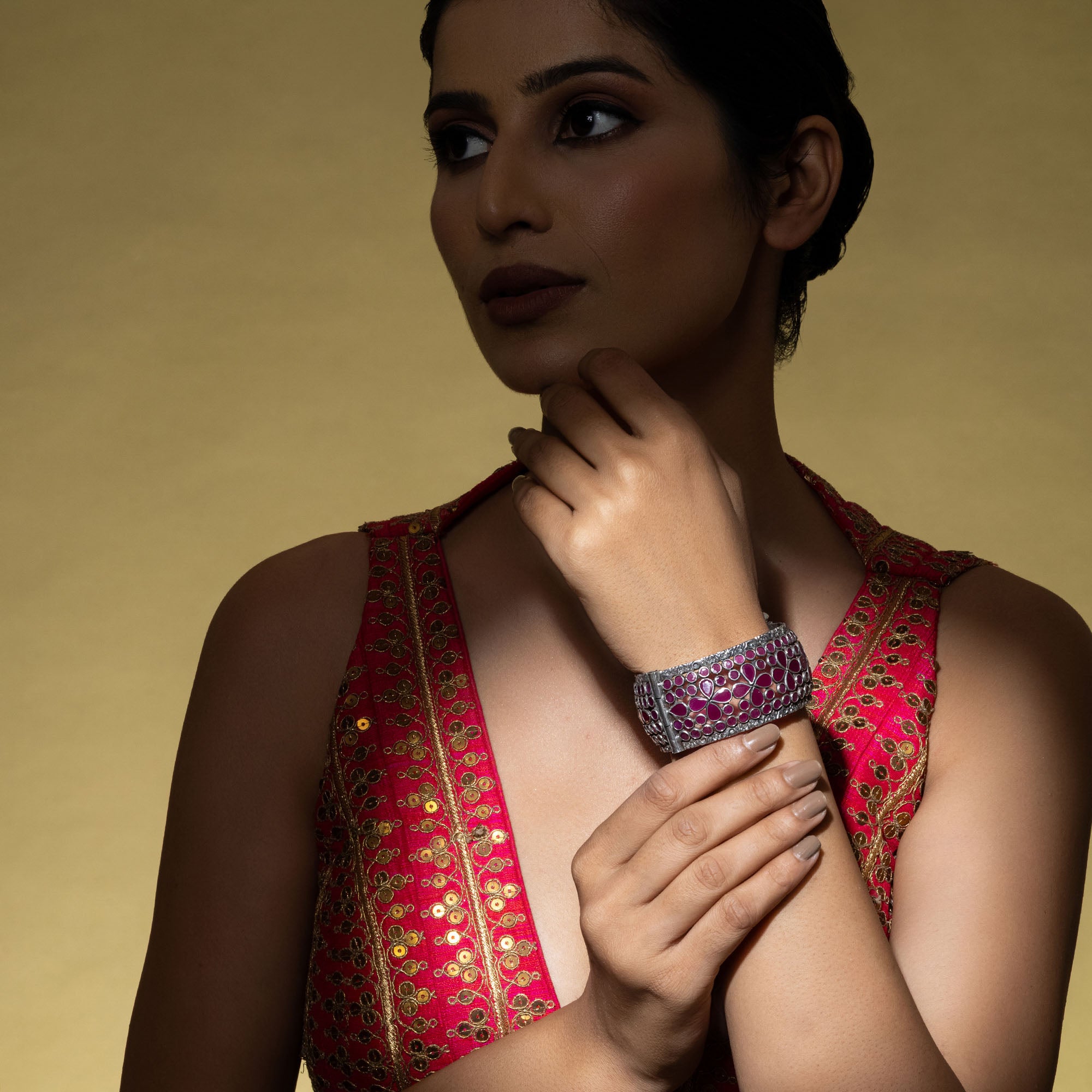 Floral Cutwork Silver Kada