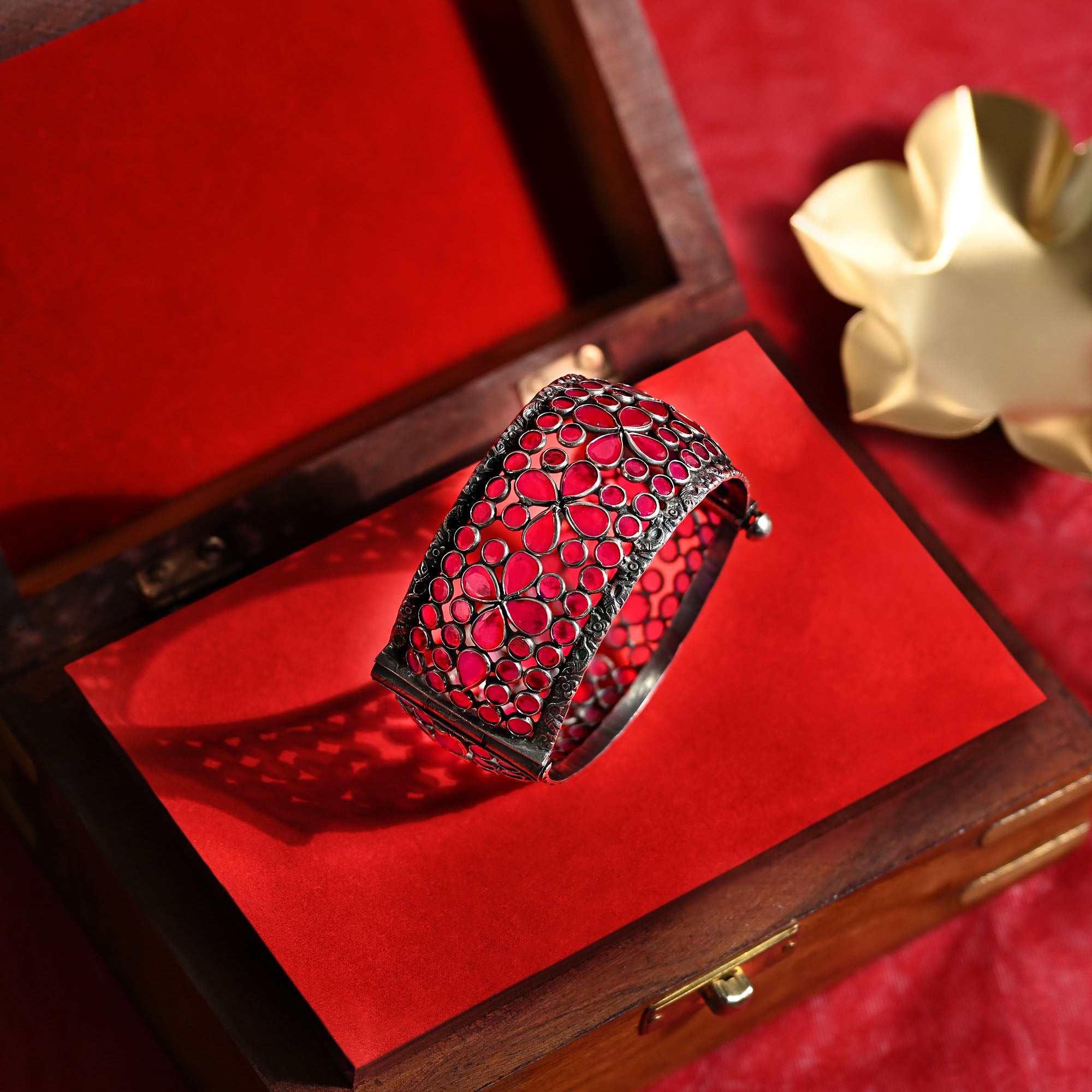 Floral Cutwork Silver Kada