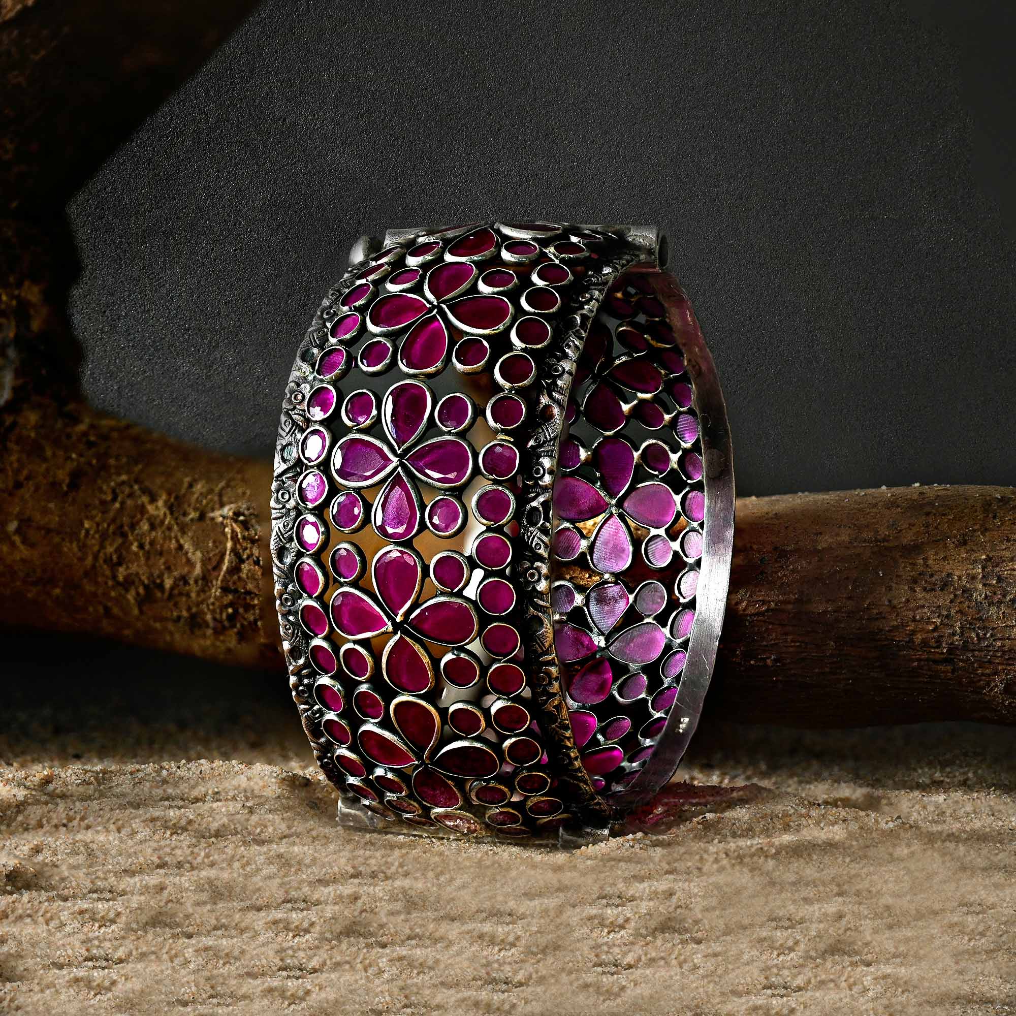 Floral Cutwork Silver Kada
