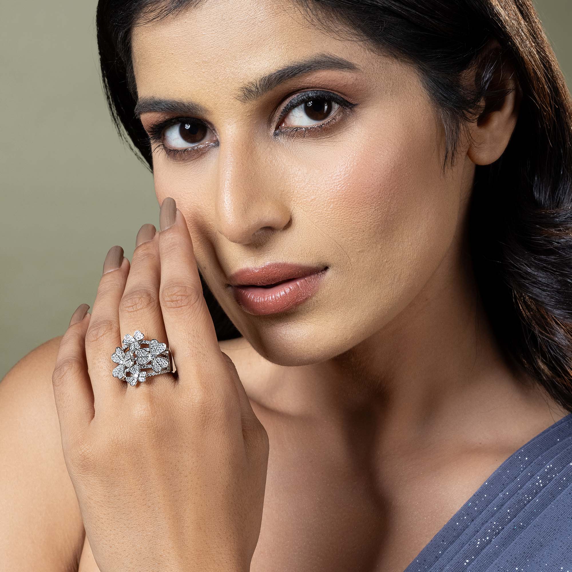 Silver Floral Cluster Ring