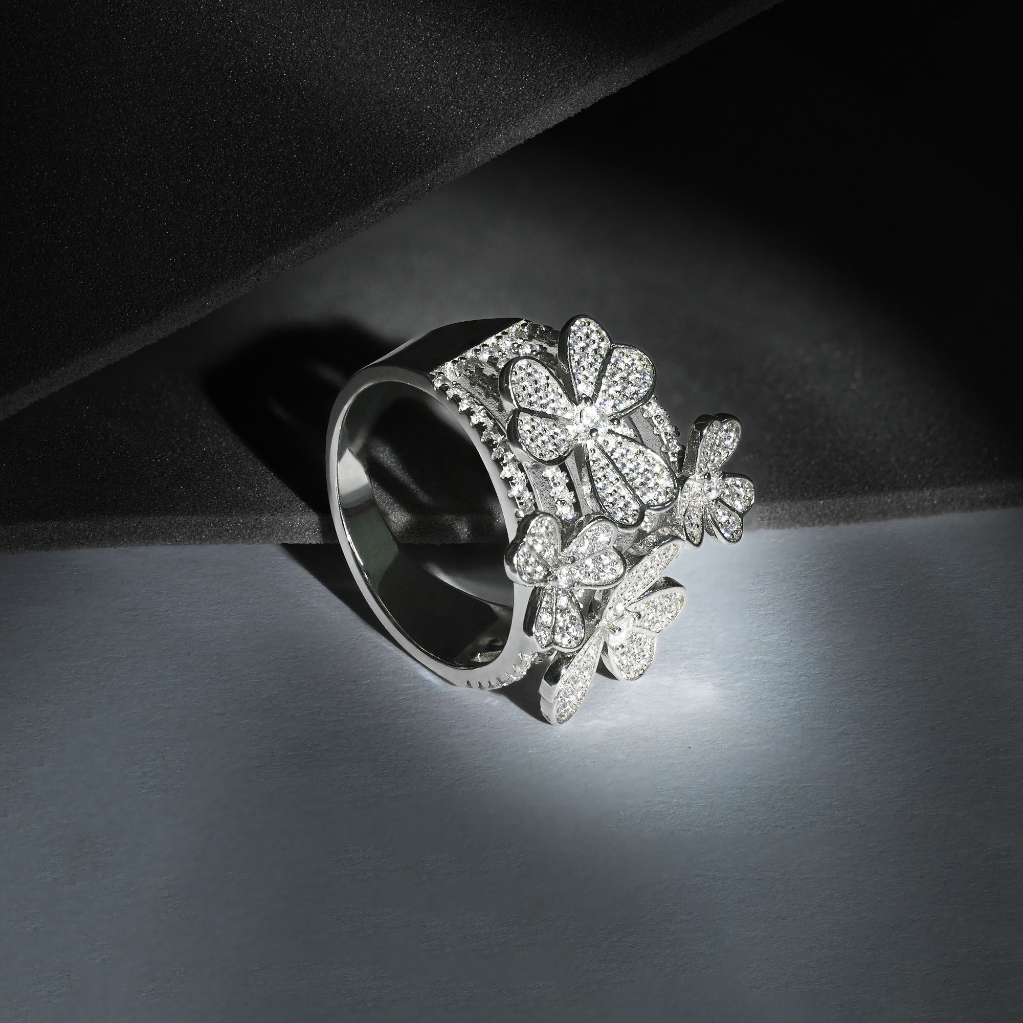 Silver Floral Cluster Ring