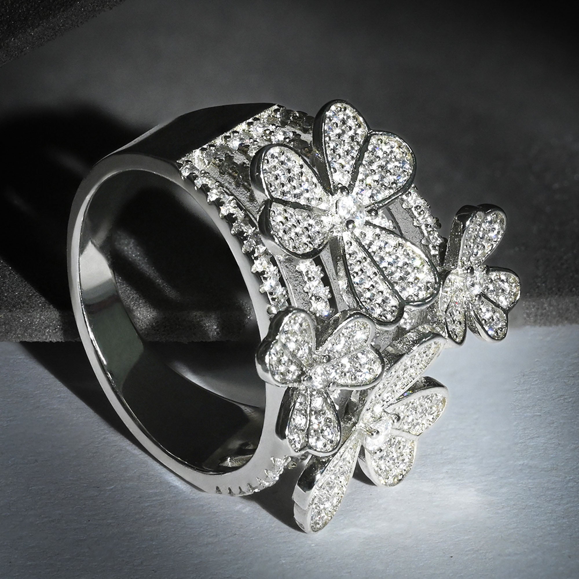 Silver Floral Cluster Ring