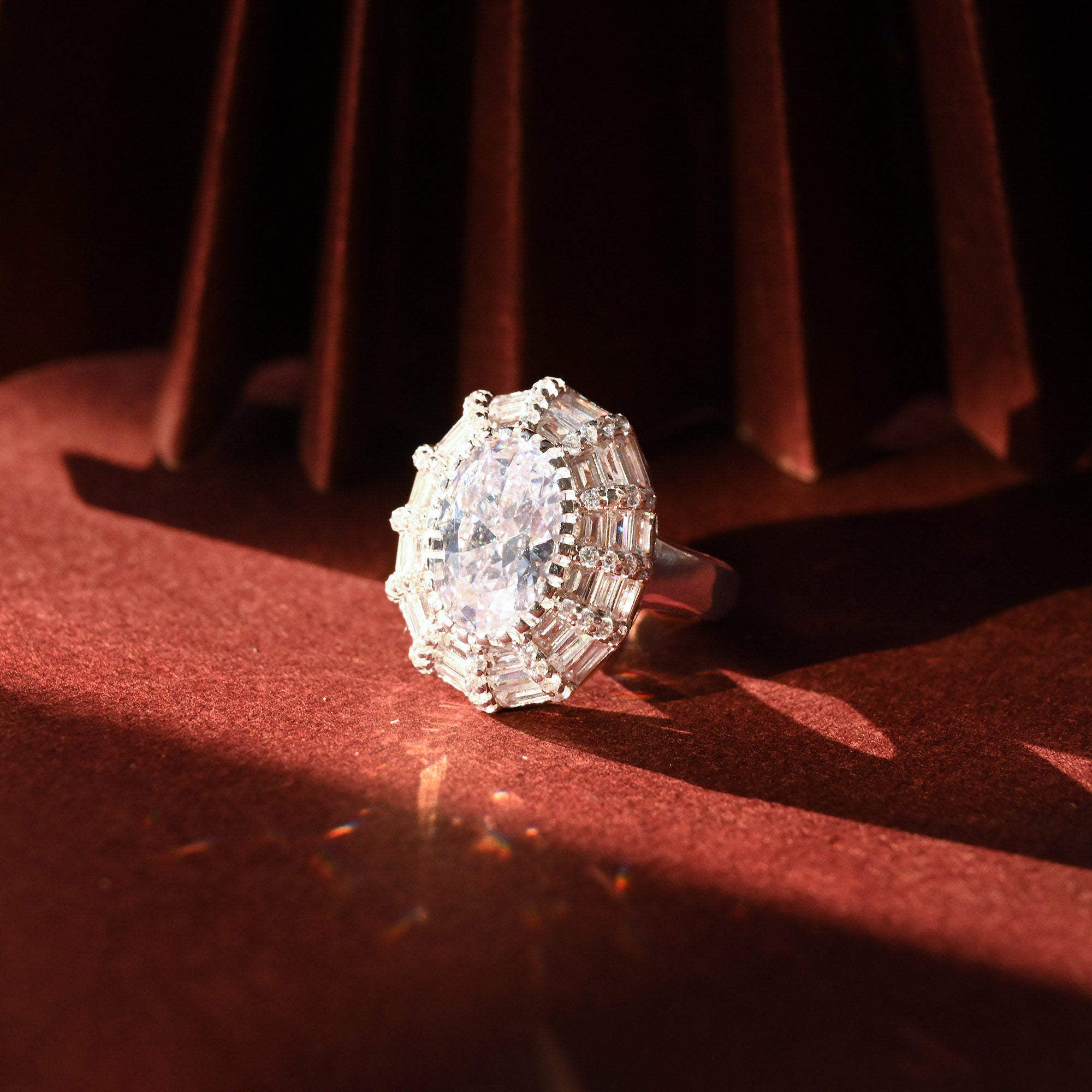 Radiant Halo Stone Silver Ring