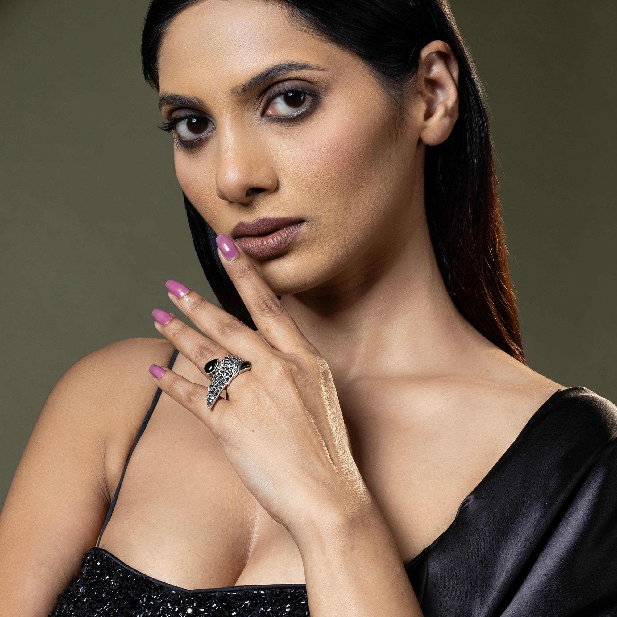 Winged Elegance Oxidised Silver Ring