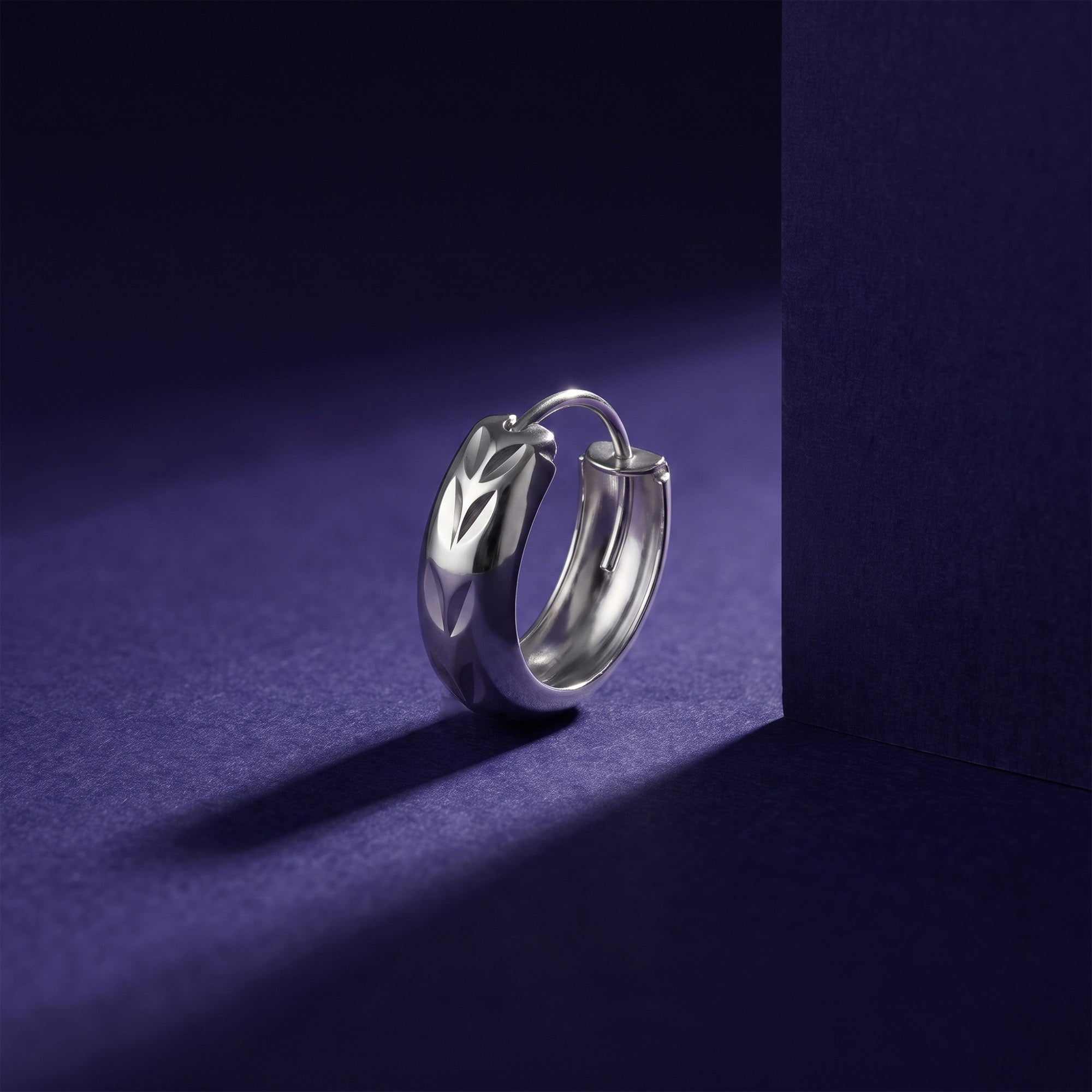 Engraved Leaf Huggie Hoop Earring