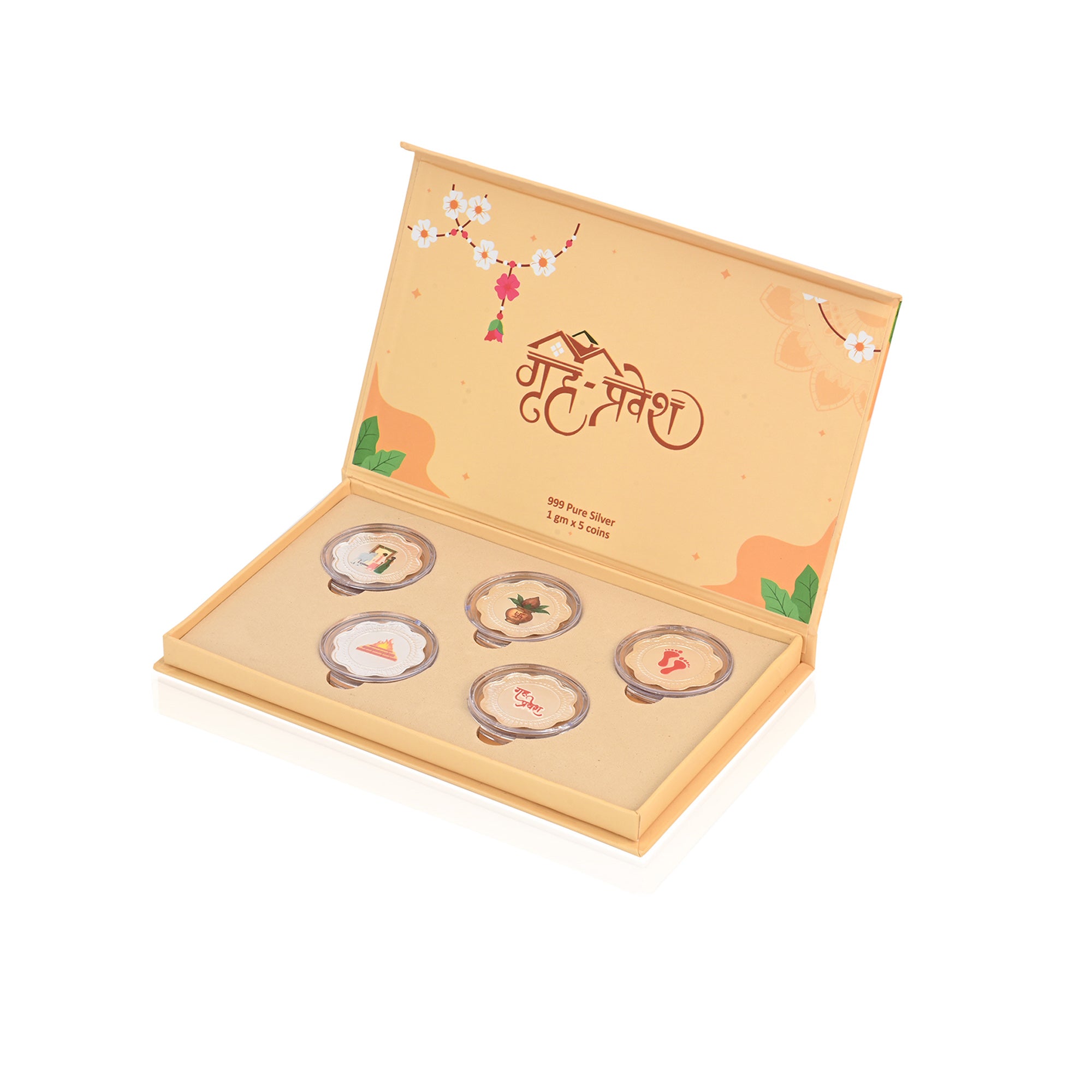 Griha Pravesh 999 Silver Coin Box (5 Coins)